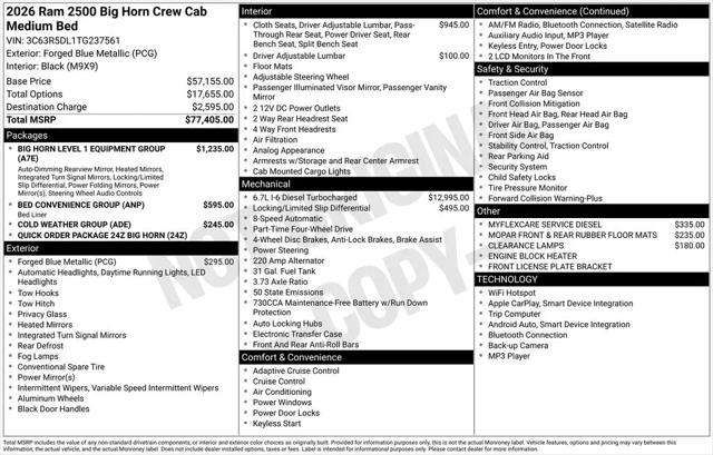 2026 Ram 2500 Big Horn Crew Cab 4x4 6'4" Box