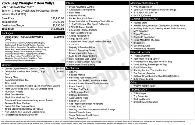 2024 Jeep Wrangler 2-Door Willys 4x4 2024 Jeep Wrangler 2-Door Willys 4x4