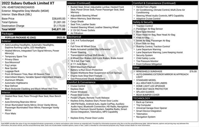 2022 Subaru Outback Limited XT 2022 Subaru Outback Limited XT