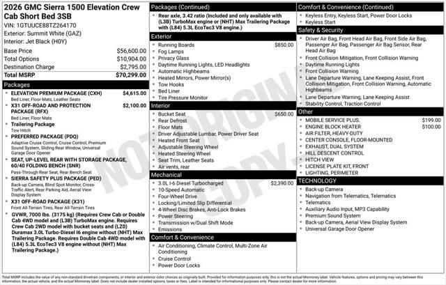 2026 GMC Sierra 1500 Crew Cab, Short Bed, Elevation, 4WD