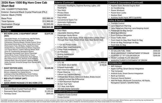 2026 RAM Ram 1500 RAM 1500 BIG HORN CREW CAB 4X4 57 BOX