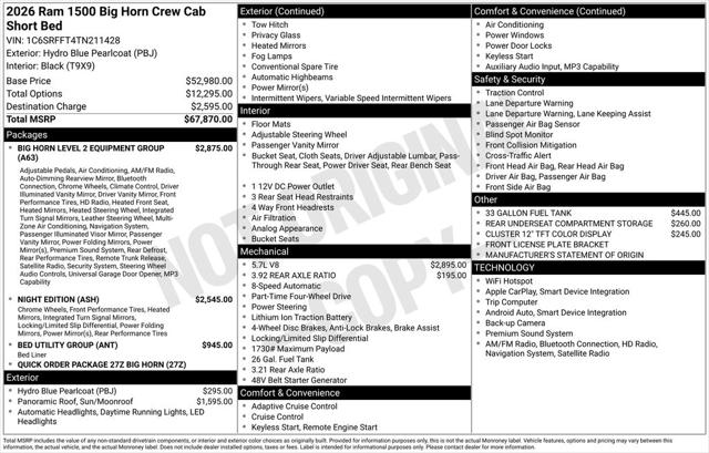 2026 RAM Ram 1500 RAM 1500 BIG HORN CREW CAB 4X4 57 BOX