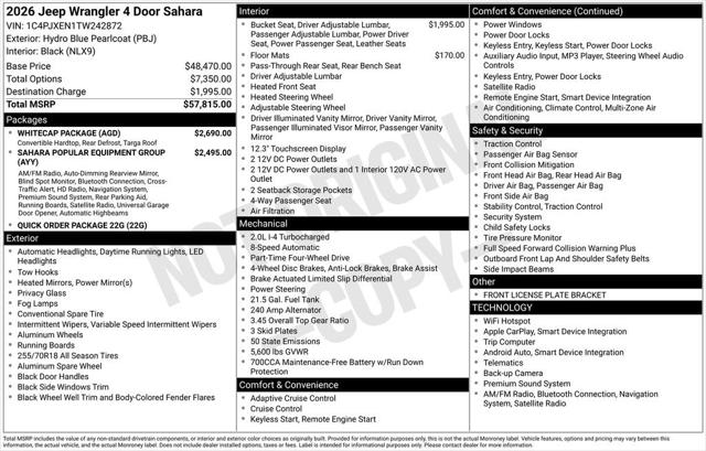 2026 Jeep Wrangler WRANGLER 4-DOOR SAHARA