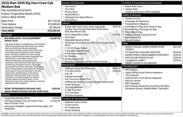 2026 RAM Ram 2500 RAM 2500 BIG HORN CREW CAB 4X4 64 BOX 2026 RAM Ram 2500 RAM 2500 BIG HORN CREW CAB 4X4 64 BOX