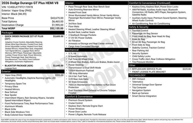 2026 Dodge Durango DURANGO GT PLUS AWD HEMI V8 2026 Dodge Durango DURANGO GT PLUS AWD HEMI V8