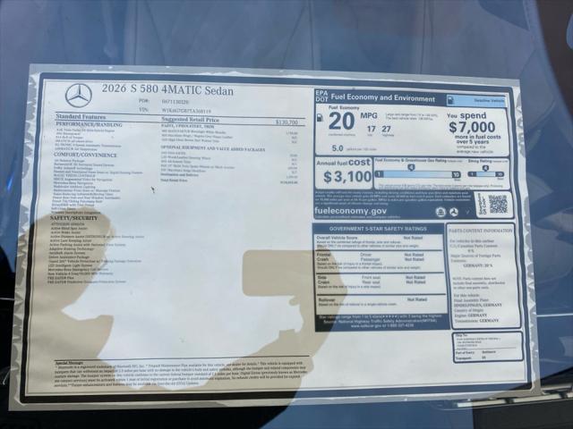2026 Mercedes-Benz S 580 4MATIC