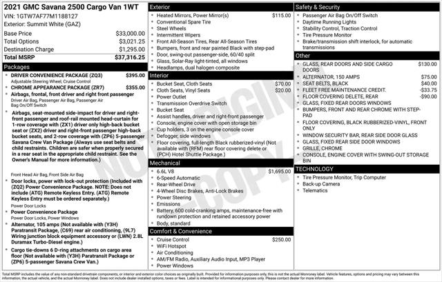 2021 GMC Savana Cargo RWD 2500 Regular Wheelbase Work Van