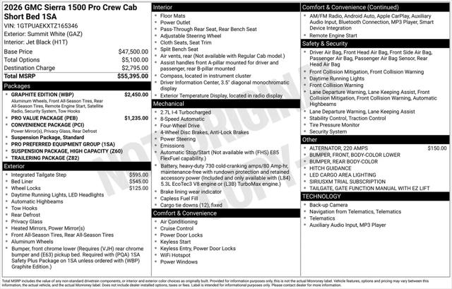 2026 GMC Sierra 1500 Crew Cab, Short Bed, Pro, 4WD