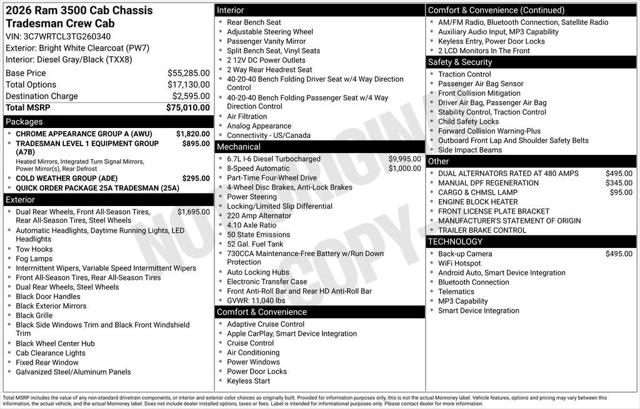 2026 RAM Ram 3500 Chassis Cab RAM 3500 TRADESMAN CREW CAB CHASSIS 4X4 60 CA 2026 RAM Ram 3500 Chassis Cab RAM 3500 TRADESMAN CREW CAB CHASSIS 4X4 60 CA