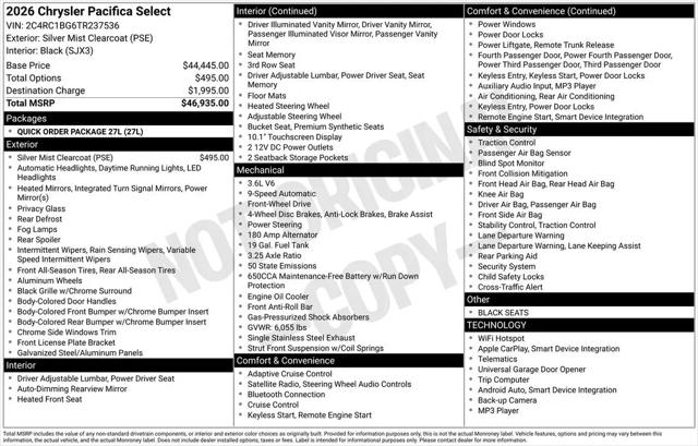 2026 Chrysler Pacifica Select