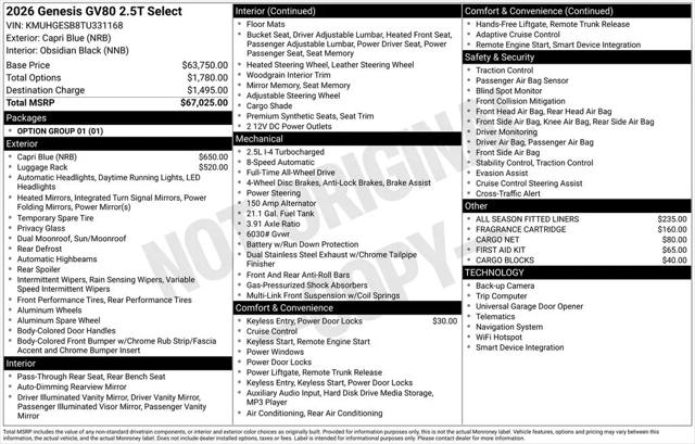 2026 Genesis GV80 2.5T Select AWD