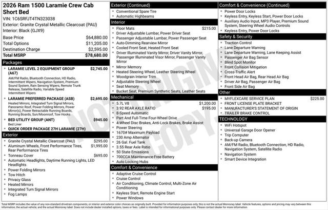 2026 RAM Ram 1500 RAM 1500 LARAMIE CREW CAB 4X4 57 BOX
