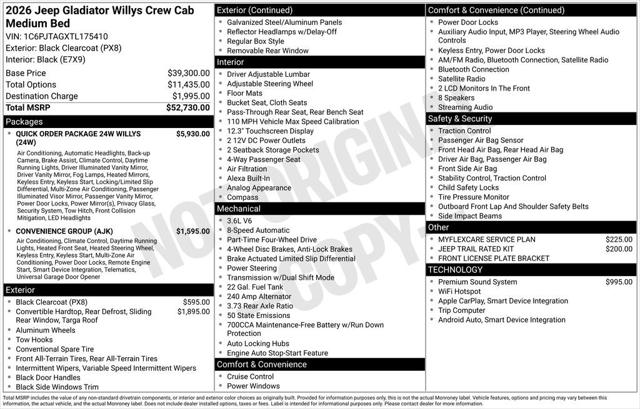 2026 Jeep Gladiator GLADIATOR WILLYS 4X4 2026 Jeep Gladiator GLADIATOR WILLYS 4X4