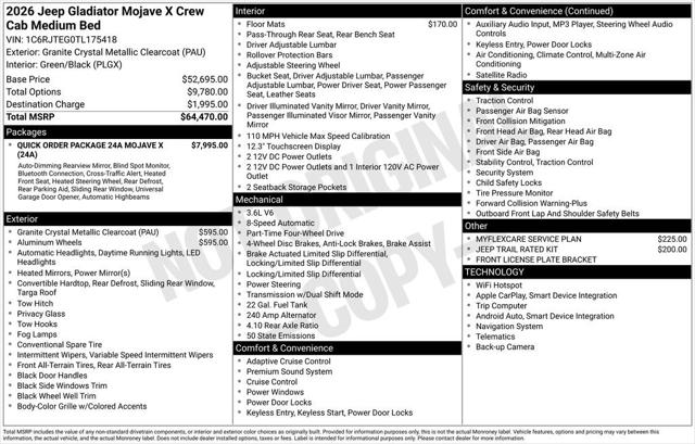 2026 Jeep Gladiator GLADIATOR MOJAVE X 4X4