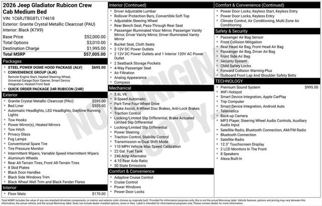 2026 Jeep Gladiator GLADIATOR RUBICON 4X4