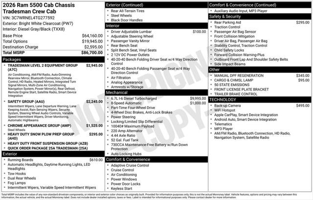 2026 RAM Ram 5500 Chassis Cab RAM 5500 TRADESMAN CHASSIS CREW CAB 4X4 60 CA
