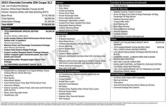 2023 Chevrolet Corvette Z06 RWD Coupe 3LZ
