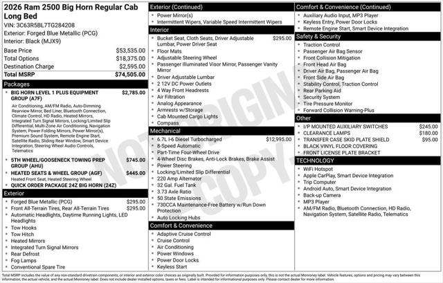 2026 RAM Ram 2500 RAM 2500 BIG HORN REGULAR CAB 4X4 8 BOX