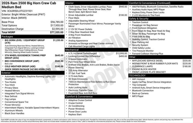 2026 RAM Ram 2500 RAM 2500 BIG HORN CREW CAB 4X4 64 BOX 2026 RAM Ram 2500 RAM 2500 BIG HORN CREW CAB 4X4 64 BOX