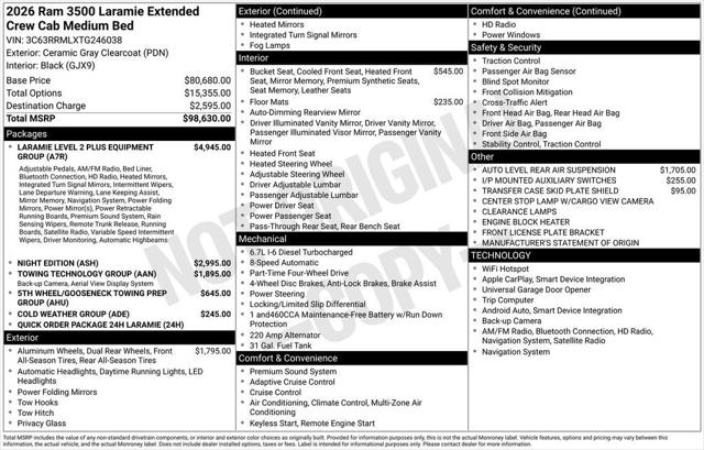 2026 RAM Ram 3500 RAM 3500 LARAMIE MEGA CAB 4X4 64 BOX 2026 RAM Ram 3500 RAM 3500 LARAMIE MEGA CAB 4X4 64 BOX