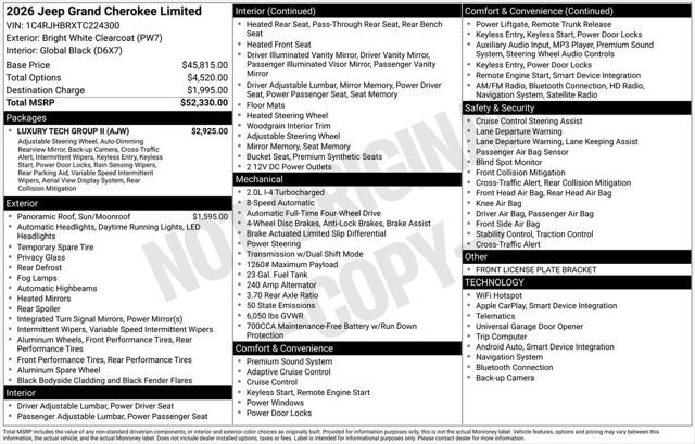 2026 Jeep Grand Cherokee GRAND CHEROKEE LIMITED 4X4