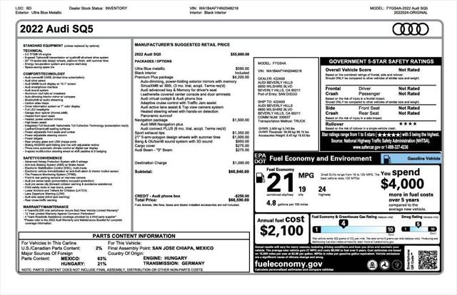 2022 Audi SQ5 Premium Plus TFSI quattro Tiptronic