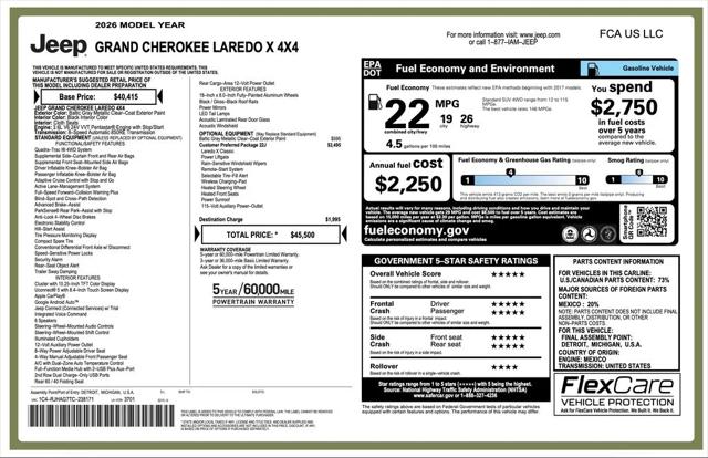2026 Jeep Grand Cherokee GRAND CHEROKEE LAREDO X 4X4 2026 Jeep Grand Cherokee GRAND CHEROKEE LAREDO X 4X4