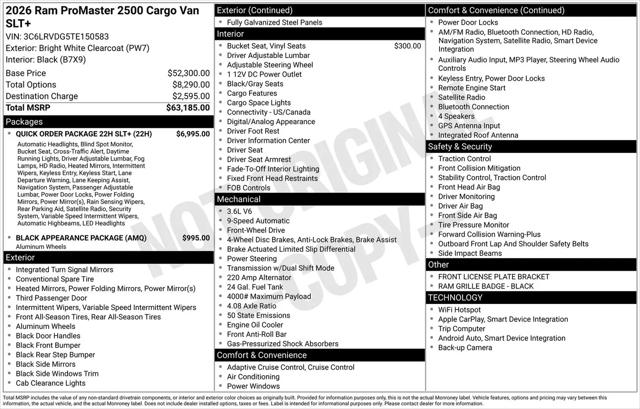 2026 Ram ProMaster 2500 Cargo Van SLT+ High Roof 159" WB