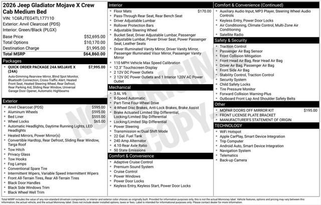 2026 Jeep Gladiator GLADIATOR MOJAVE X 4X4