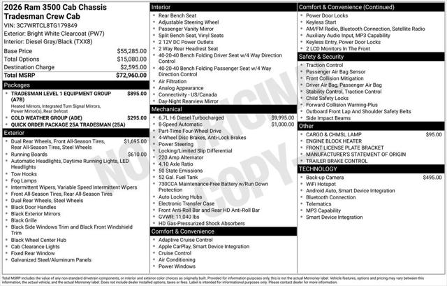 2026 RAM Ram 3500 Chassis Cab RAM 3500 TRADESMAN CREW CAB CHASSIS 4X4 60 CA 2026 RAM Ram 3500 Chassis Cab RAM 3500 TRADESMAN CREW CAB CHASSIS 4X4 60 CA