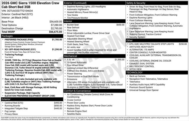 2026 GMC Sierra 1500 Crew Cab, Short Bed, Elevation, 4WD