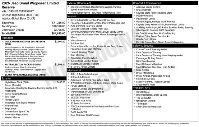 2026 Wagoneer Grand Wagoneer GRAND WAGONEER LIMITED RESERVE 4X4