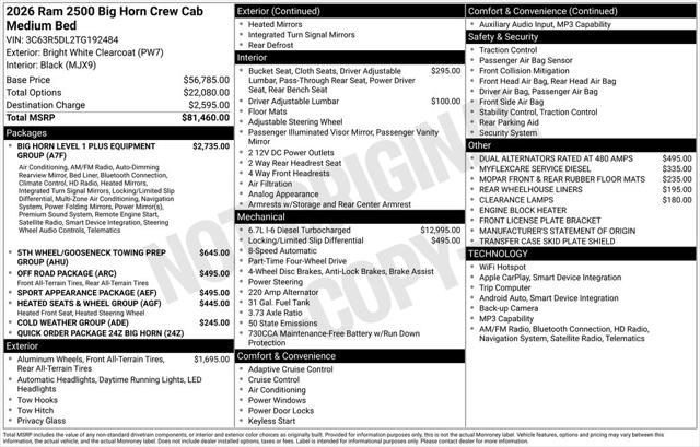 2026 RAM Ram 2500 RAM 2500 BIG HORN CREW CAB 4X4 64 BOX