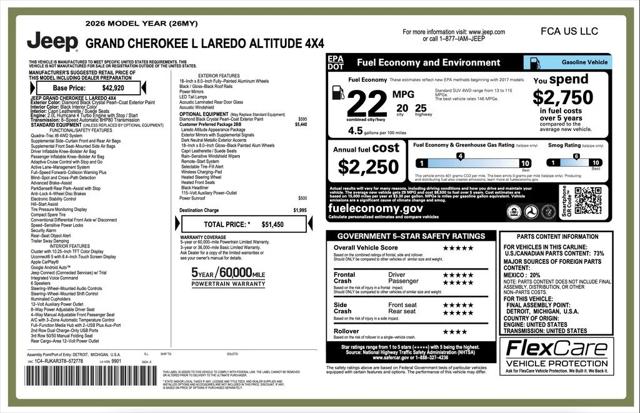 2026 Jeep Grand Cherokee GRAND CHEROKEE L LAREDO ALTITUDE 4X4