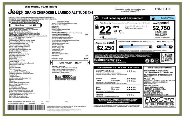 2026 Jeep Grand Cherokee GRAND CHEROKEE L LAREDO ALTITUDE 4X4 2026 Jeep Grand Cherokee GRAND CHEROKEE L LAREDO ALTITUDE 4X4