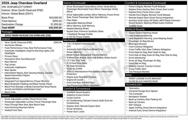 2026 Jeep Cherokee CHEROKEE OVERLAND 4X4