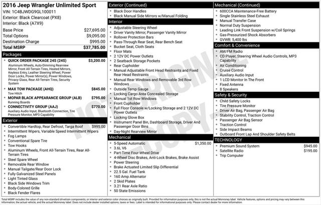 2016 Jeep Wrangler Unlimited Sport