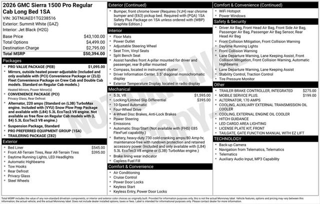 2026 GMC Sierra 1500 Regular Cab, Long Bed, Pro, 4WD