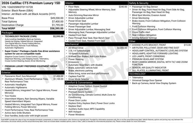 2026 Cadillac CT5 Premium Luxury RWD