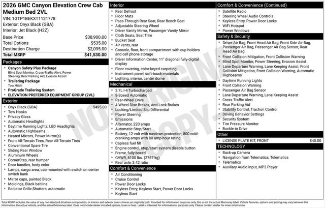 2026 GMC Canyon Elevation, RWD