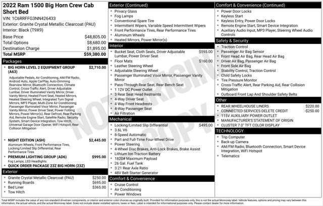 2022 RAM 1500 Big Horn Crew Cab 4x4 57 Box