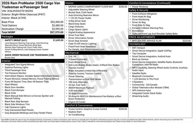 2026 RAM Ram ProMaster RAM PROMASTER 2500 TRADESMAN CARGO VAN HIGH ROOF 159 WB 2026 RAM Ram ProMaster RAM PROMASTER 2500 TRADESMAN CARGO VAN HIGH ROOF 159 WB