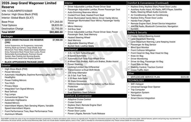 2026 Wagoneer Grand Wagoneer GRAND WAGONEER LIMITED RESERVE 4X4