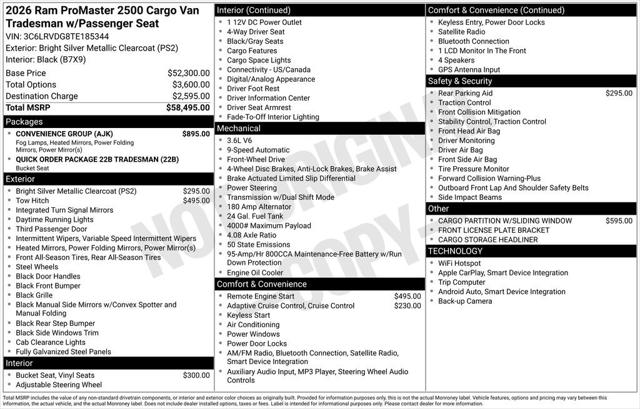 2026 RAM Ram ProMaster RAM PROMASTER 2500 TRADESMAN CARGO VAN HIGH ROOF 159 WB