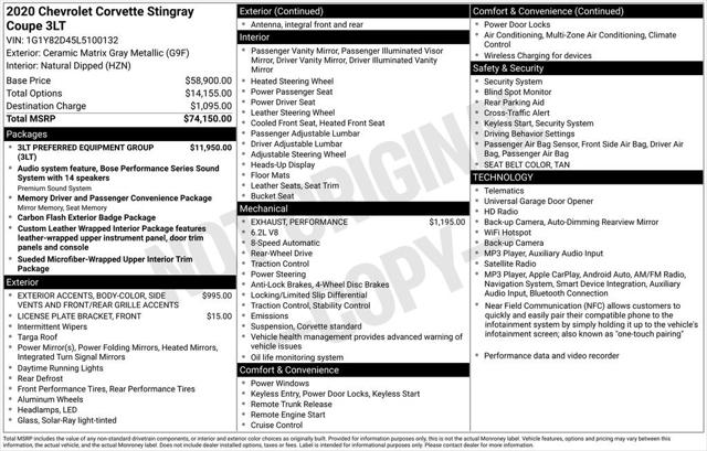2020 Chevrolet Corvette Stingray RWD Coupe 3LT