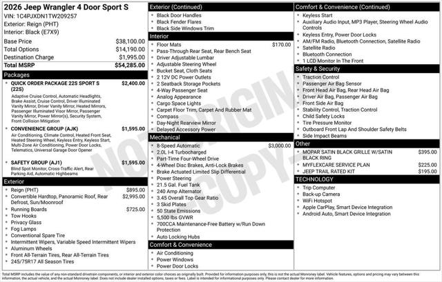 2026 Jeep Wrangler WRANGLER 4-DOOR SPORT S