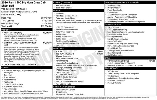 2026 Ram 1500 Big Horn Crew Cab 4x4 5'7" Box