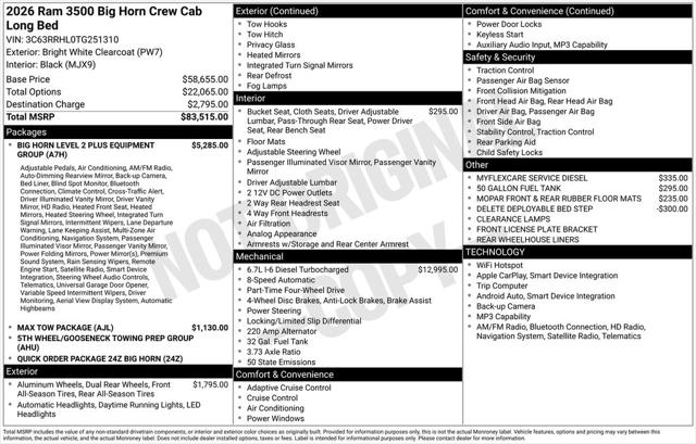 2026 RAM Ram 3500 RAM 3500 BIG HORN CREW CAB 4X4 8 BOX 2026 RAM Ram 3500 RAM 3500 BIG HORN CREW CAB 4X4 8 BOX