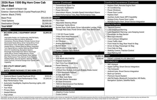2026 RAM Ram 1500 RAM 1500 BIG HORN CREW CAB 4X4 57 BOX