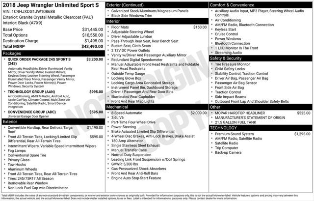 2018 Jeep Wrangler Unlimited Sport S 4x4